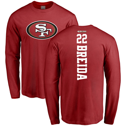 Men San Francisco 49ers Red Matt Breida Backer #22 Long Sleeve NFL T Shirt->san francisco 49ers->NFL Jersey